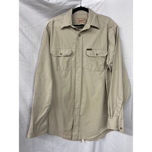 Woolrich Rugged Outdoor Cotton Button-Down Shirt Khaki Beige Casual Adventure